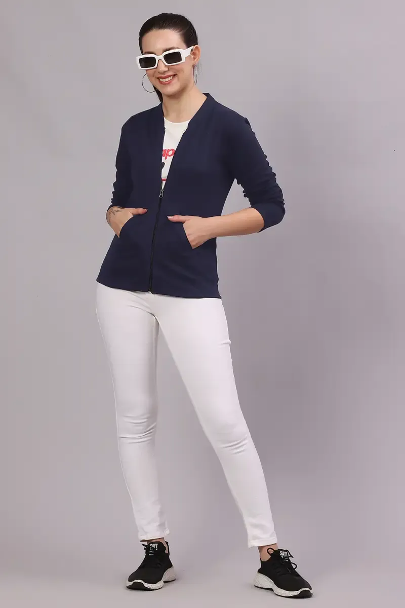 Cotton Blend Solid Sweat Shirt with Pocket for Women