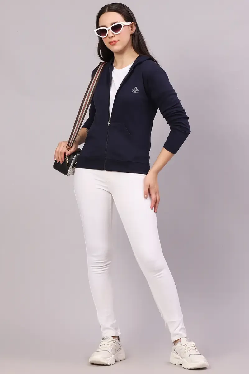 Cotton Blend Solid Hooded Neck Sweat Shirt for Women