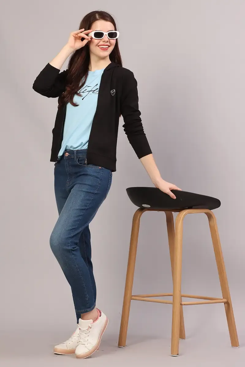 Cotton Solid Hooded Neck Sweat Shirt for Women