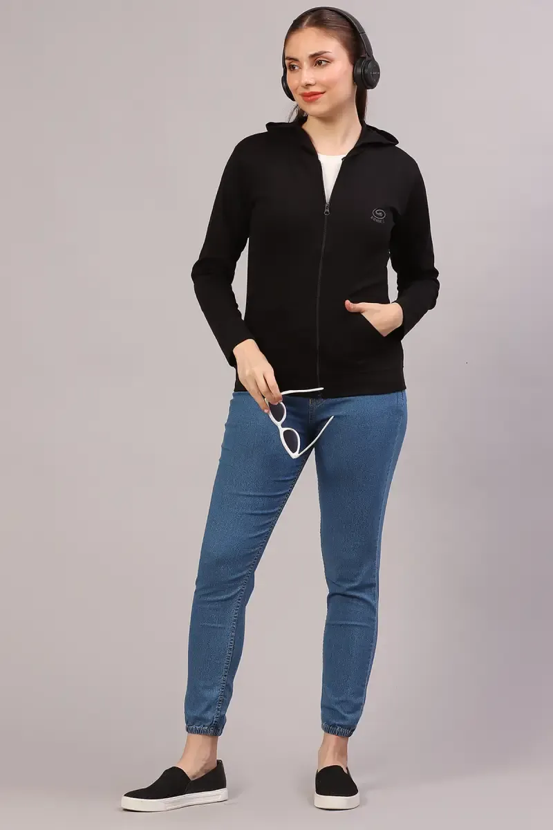 Cotton Solid Hooded Neck Sweat Shirt for Women