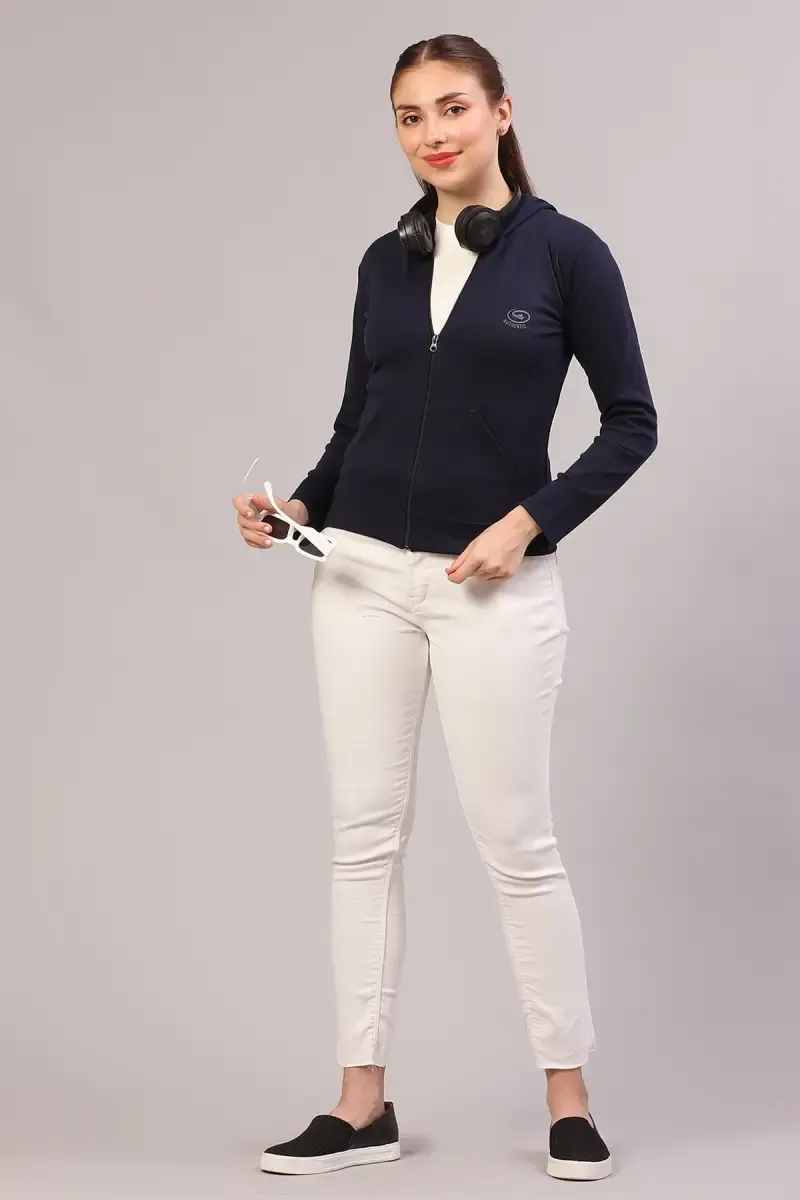 Cotton Solid Hooded Neck Sweat Shirt for Women