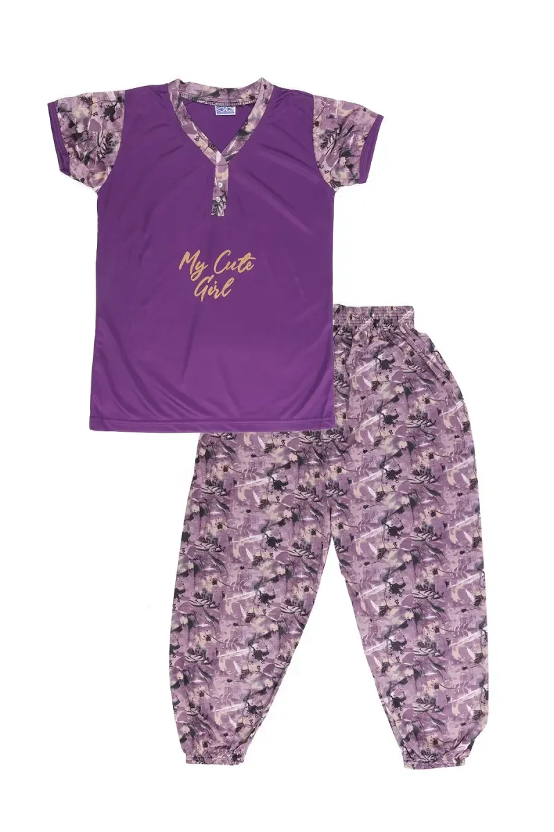 Polyester Printed Pyjama Set for Girls 019504PUR1516YRS