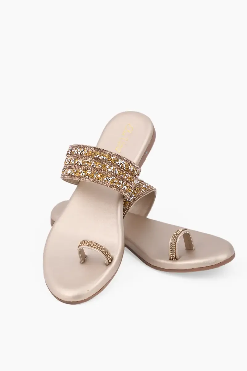 Ethnic Embellished Ring Toe Slippers for Women
