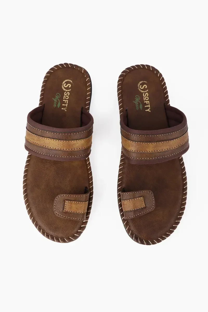 Synthetic Leather Slip-On Slippers for Men 0195628BRO