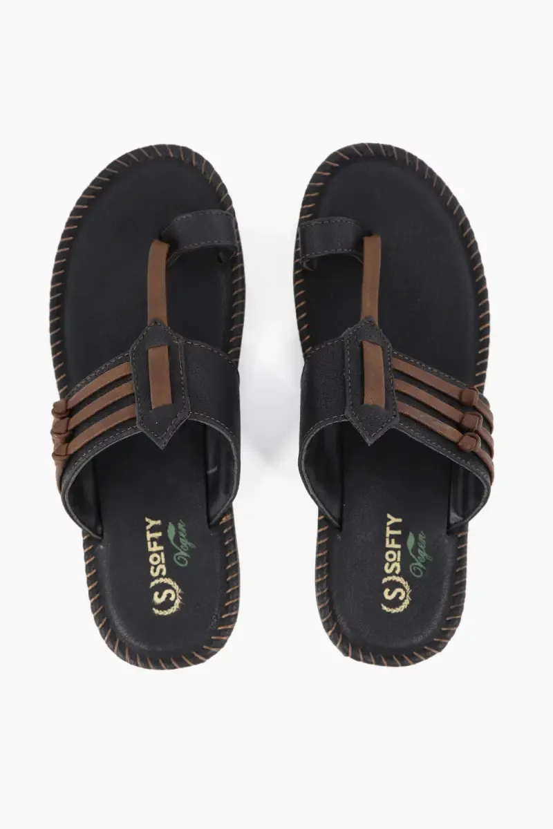 Synthetic Leather Slip-On Slippers for Men 0195648BLA