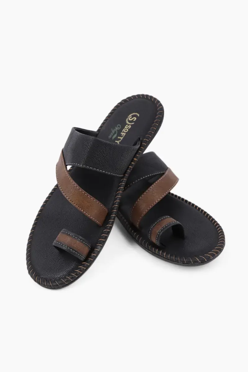 Synthetic Leather Slip-On Slippers for Men 0195668BLA