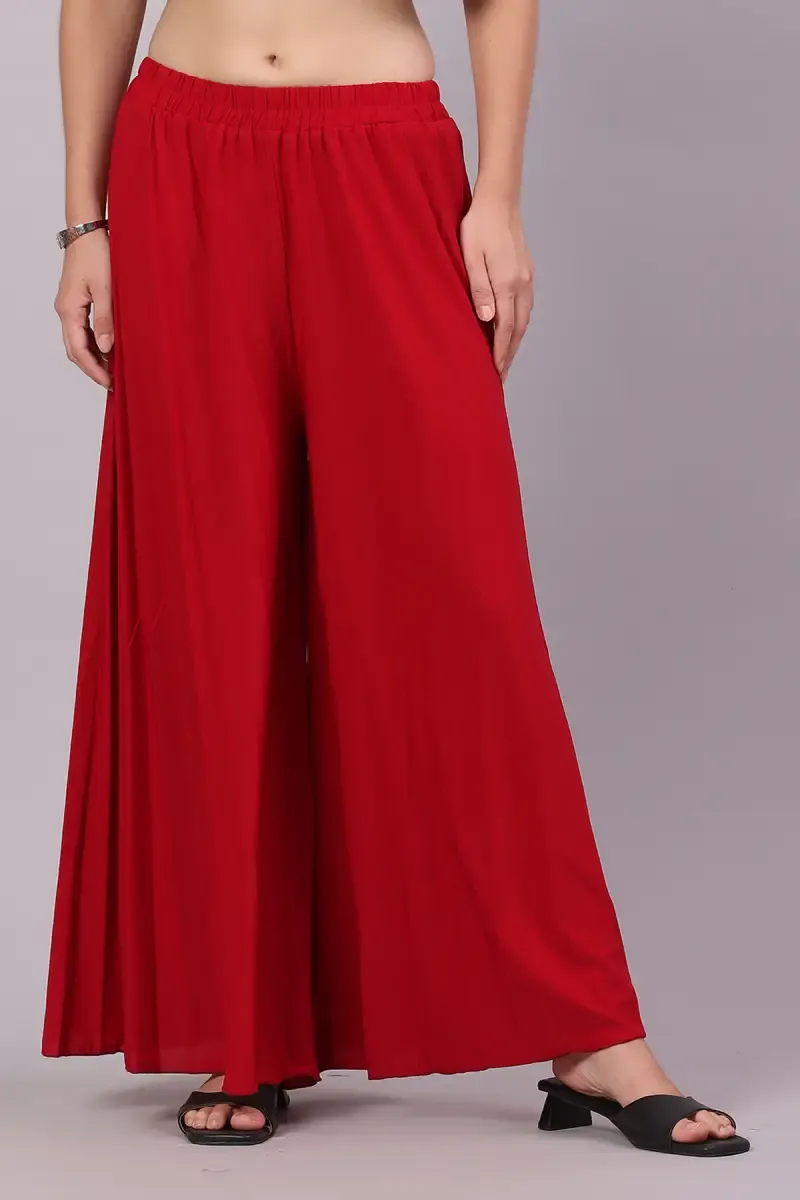 Lycra Solid Flared Palazzos for Women 019811REDFRESIZ