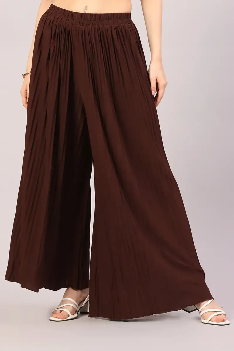 Lycra Solid Flared Palazzo for Women 019813BROFRESIZ