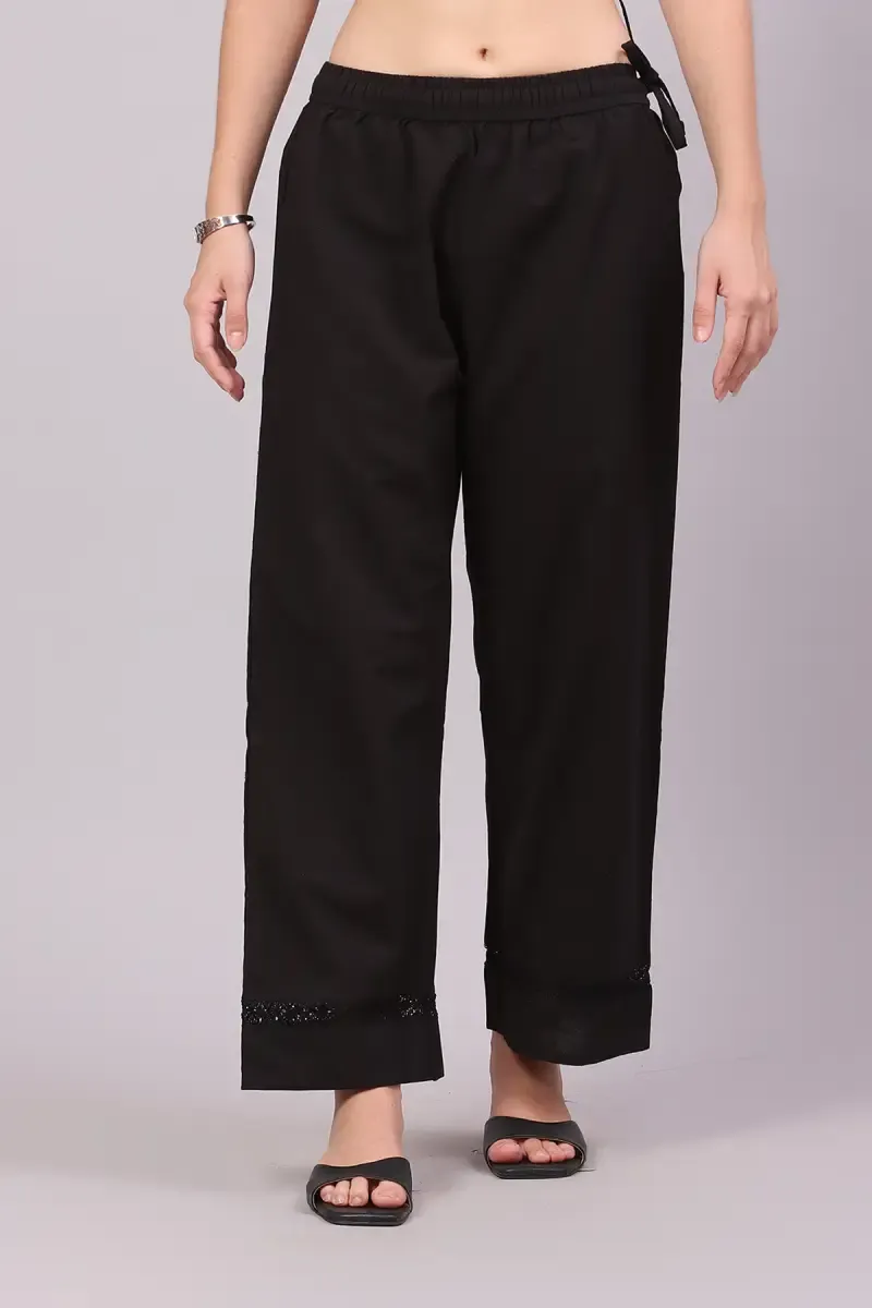 Cotton Blend Solid Straight Palazzos for Women 019815BLAXL