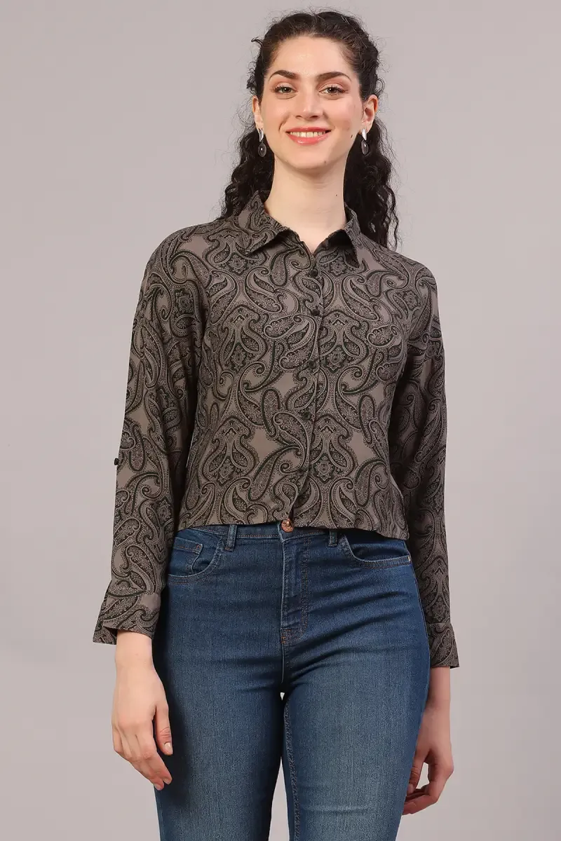 Cotton Blend Paisley Print Top for Women