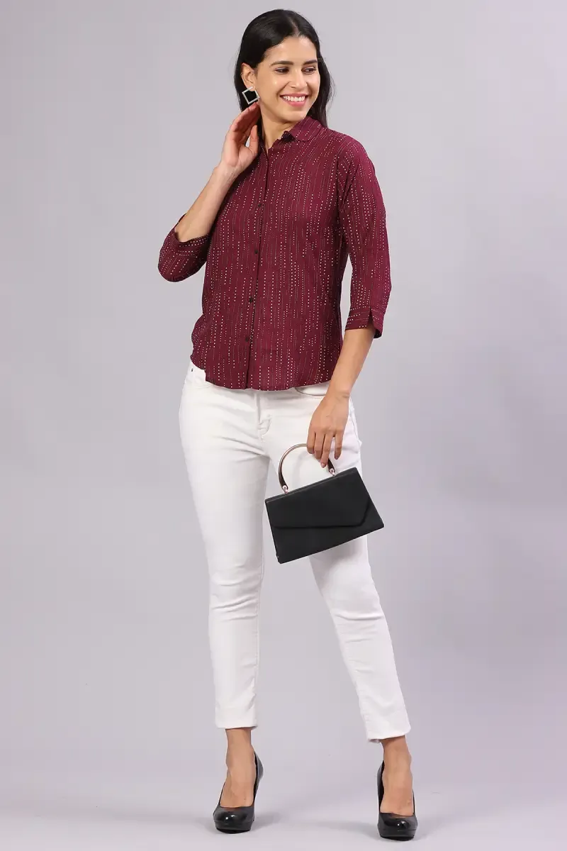Cotton Blend Abstract Print Shirt for Women