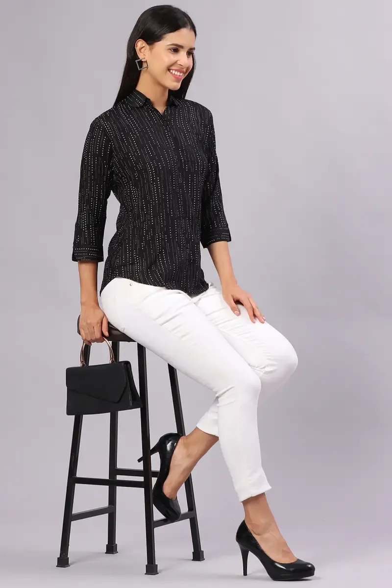 Cotton Blend Abstract Print Shirt for Women 019865XLBLA