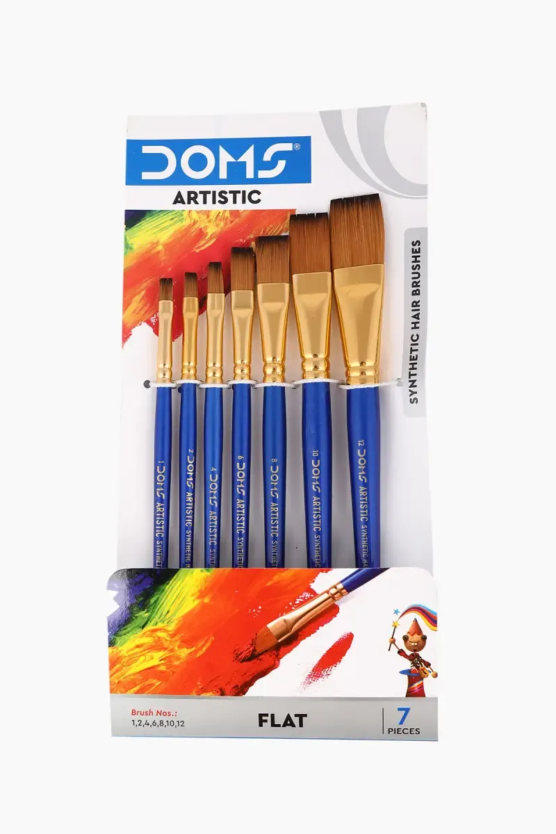 Doms Artistic Synthetic Flat Hair Brushes - Set of 7 (Blue)