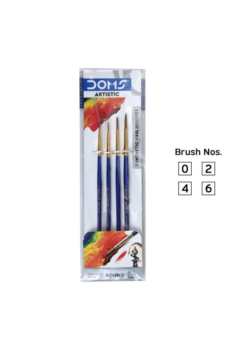 Dom's Artistic Synthetic Round Brush, Pack of 1 (Blue) - Set of 4