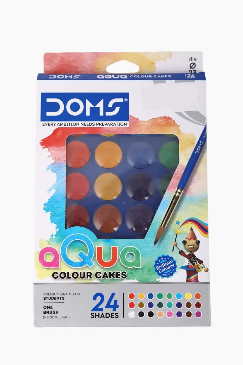 Dom's Water Colour Cakes with Brush, Pack of 1 - 24 Shades