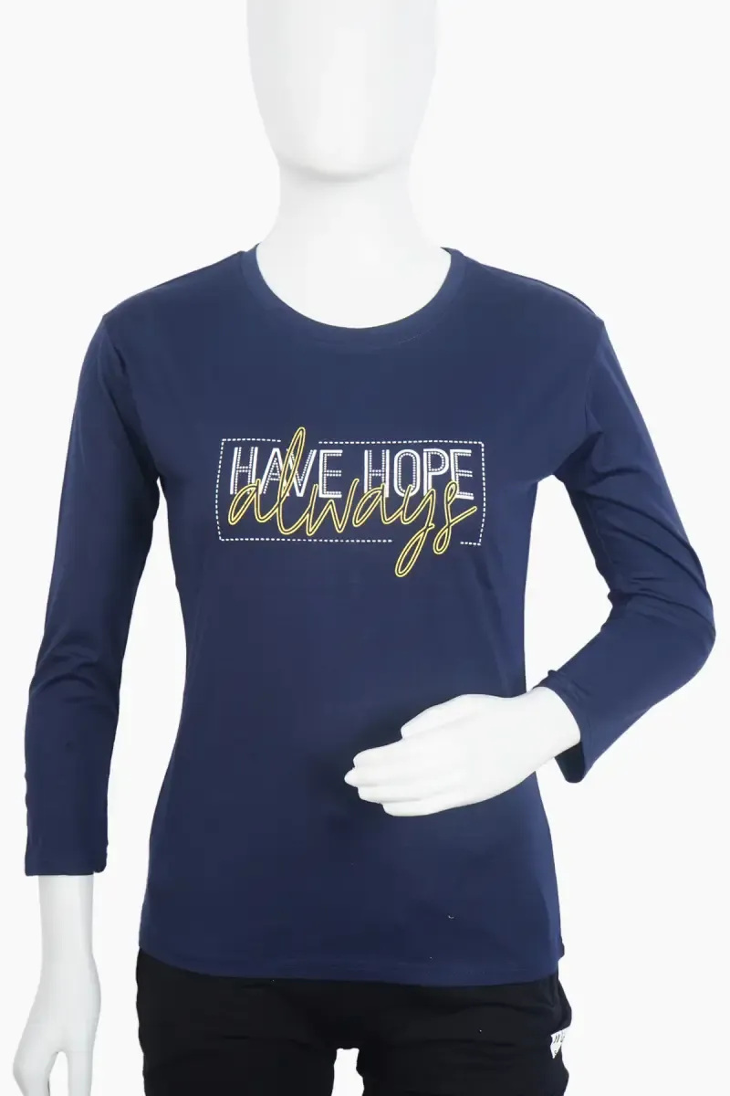 Cotton Lycra Typographic Printed T-Shirt for Women