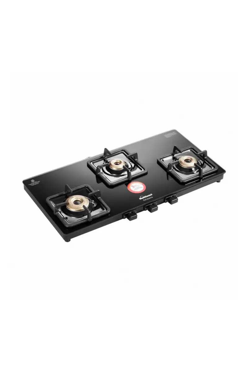 Sunflame Solitaire 3 Burner Premium Slim Glasstop Gas Stove | Gas Cooktop (Black)
