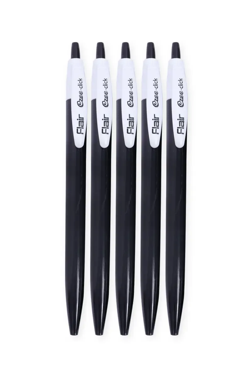 Flair Ezee Click Retractable Ball Pen (Black Ink) - Pack of 5