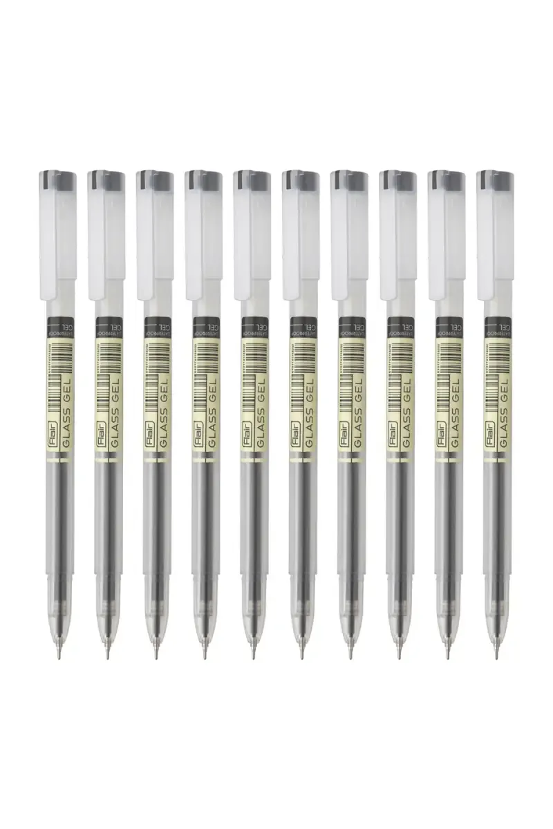 Flair Glass waterproof Gel Pens - Pack Of 10 (Black) 021113BLAPACOF10