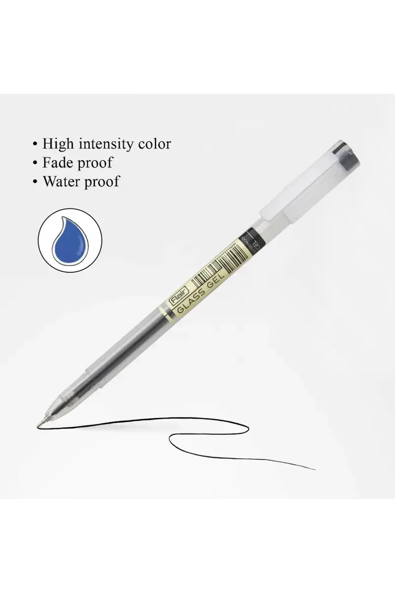 Flair Glass waterproof Gel Pens - Pack Of 10 (Blue)  021113BLUPACOF10