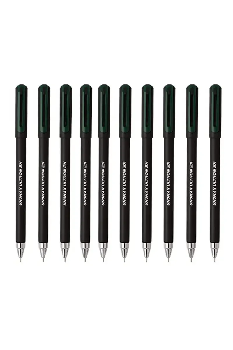 Unomax Ultron 2X Liquid Ballpoint Pen(Green) - Pack of 10 