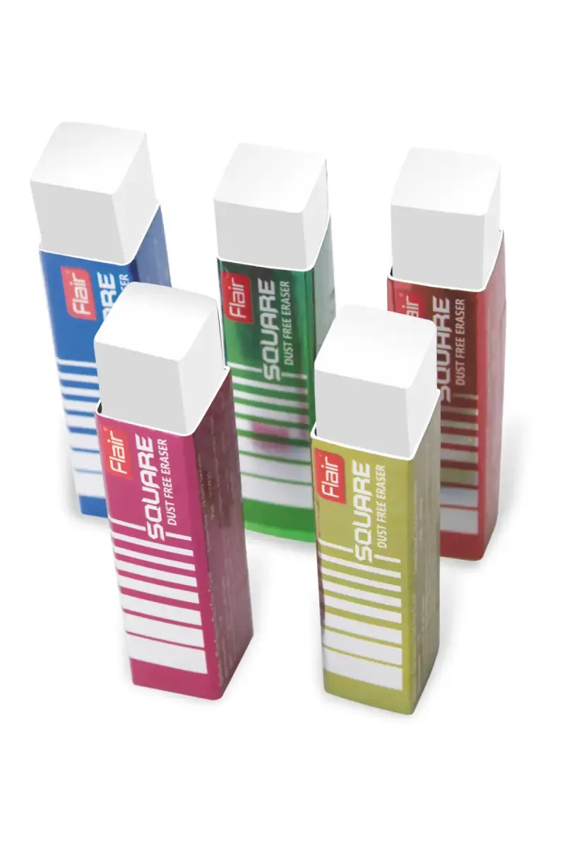 Flair Creative Square Dust Free long Erasers (Multicolor) - Pack Of 5