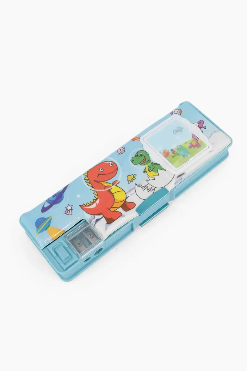 Dinosaurs Art Plastic Pencil Case with Inbuilt Calculator (Multicolor)