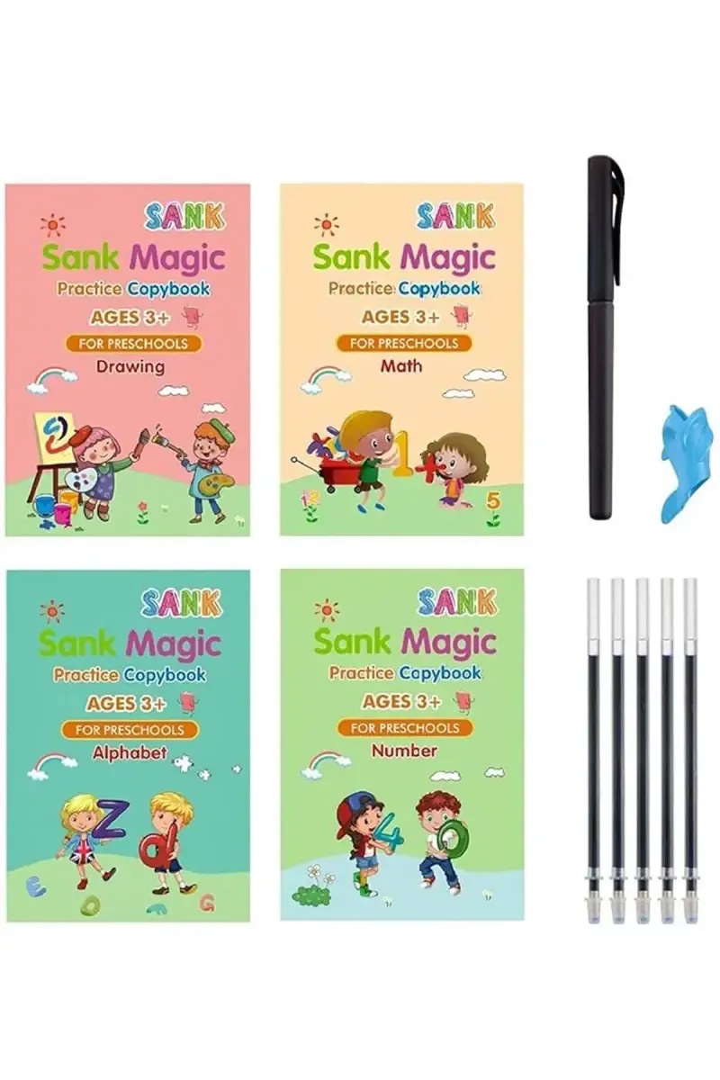 Sank Magic Practice Pack - (4 Books + 10 Refills + 1 Pen + 1 Grip)