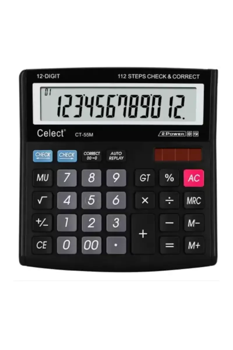 Celect CT-55M 12 Digit Electronic Calculator - Black 