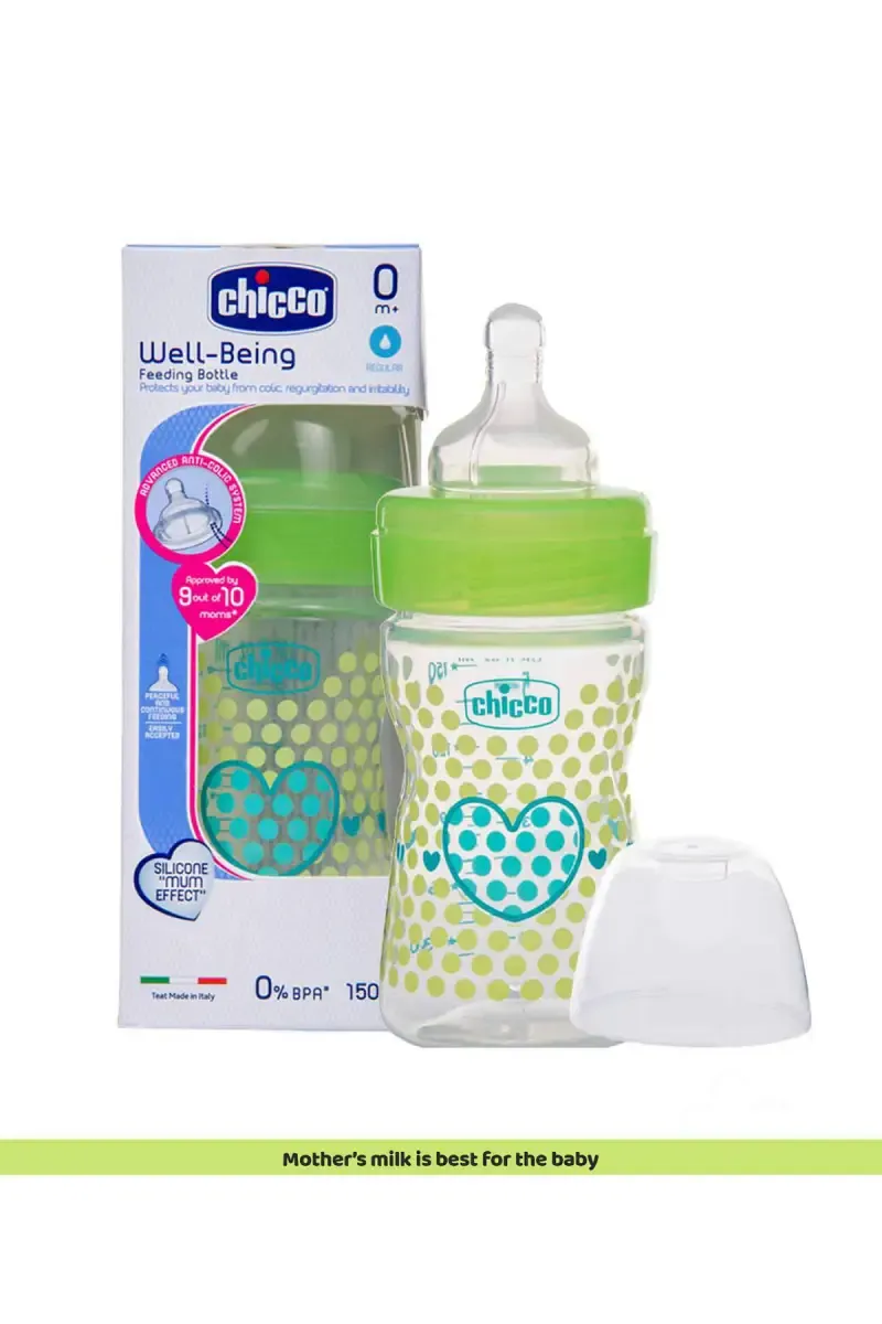 Chicco Baby Feeding Bottle (Green)- 150 ml