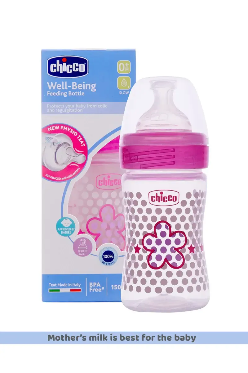 Chicco Baby Feeding Bottle (Pink)- 150 ml 