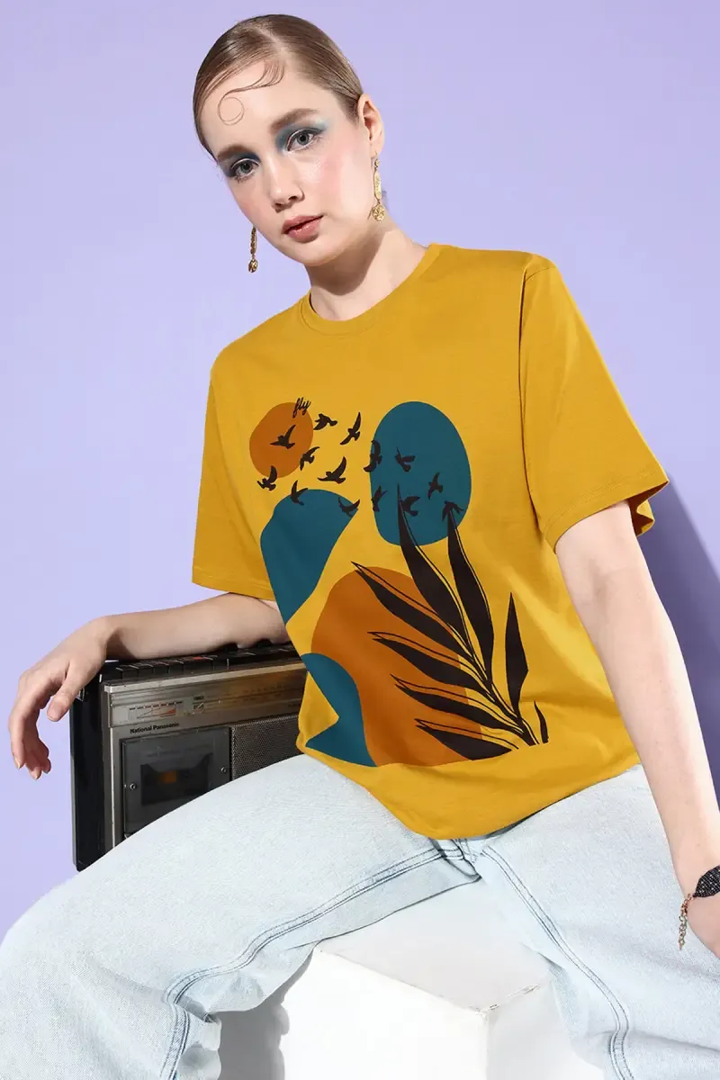 Cotton Graphic Printed Oversized T-Shirt for Women