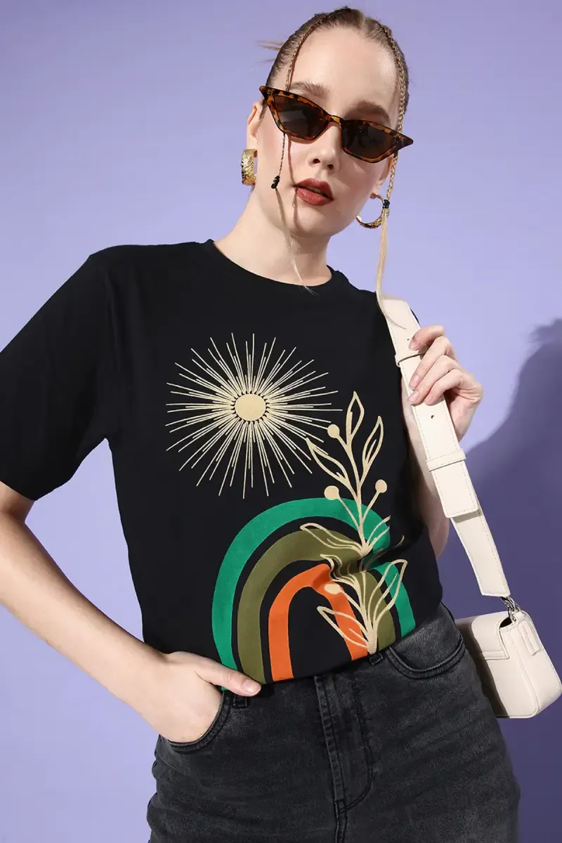 Cotton Graphic Printed Oversized T-Shirt for Women