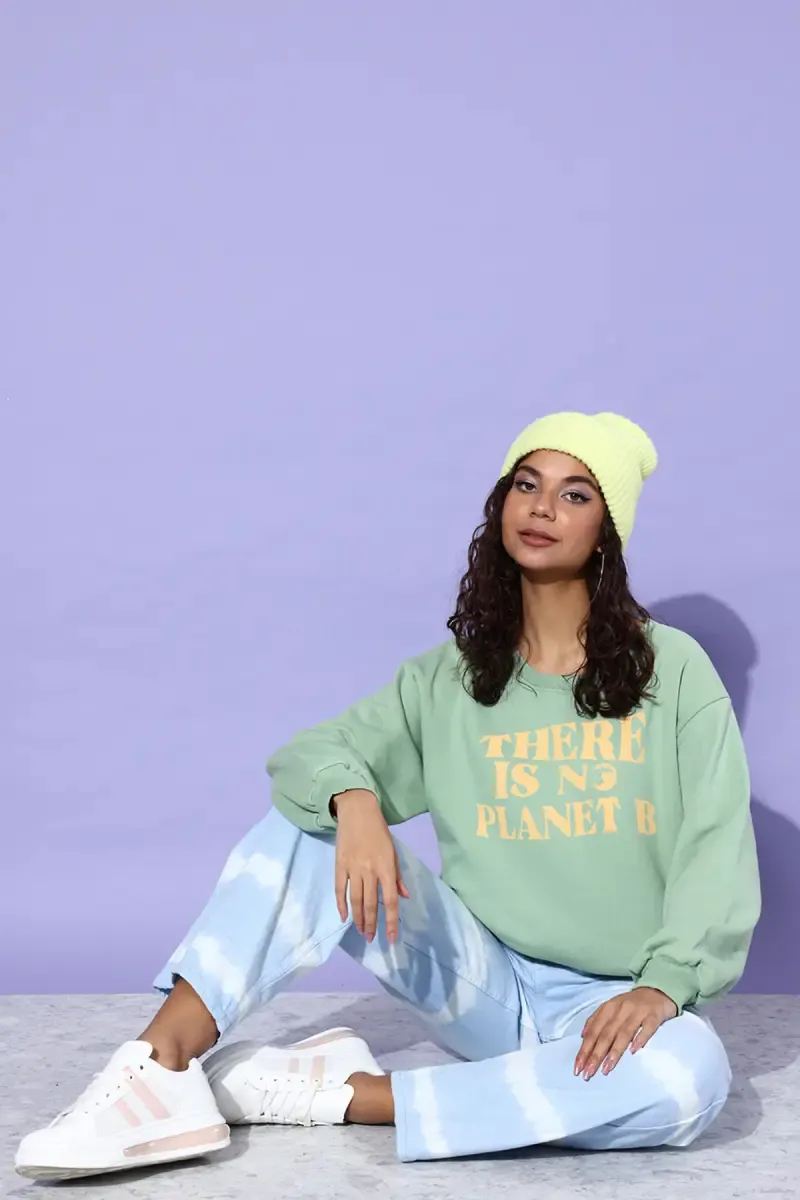 Cotton Printed Oversized Sweatshirt for Women 023471GREXL