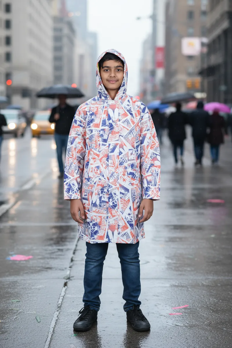 Printed Rain Jacket for Boy 023596MUL56YRS