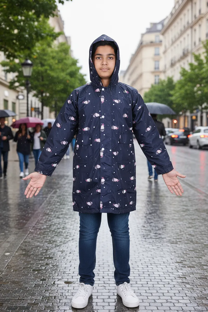 Boy's Nylon Printed Waterproof Rain Jacket 023604DARBLU1316YRS