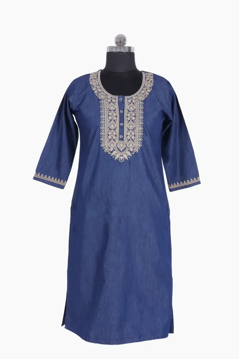 Denim Embroidered Kurti for Women