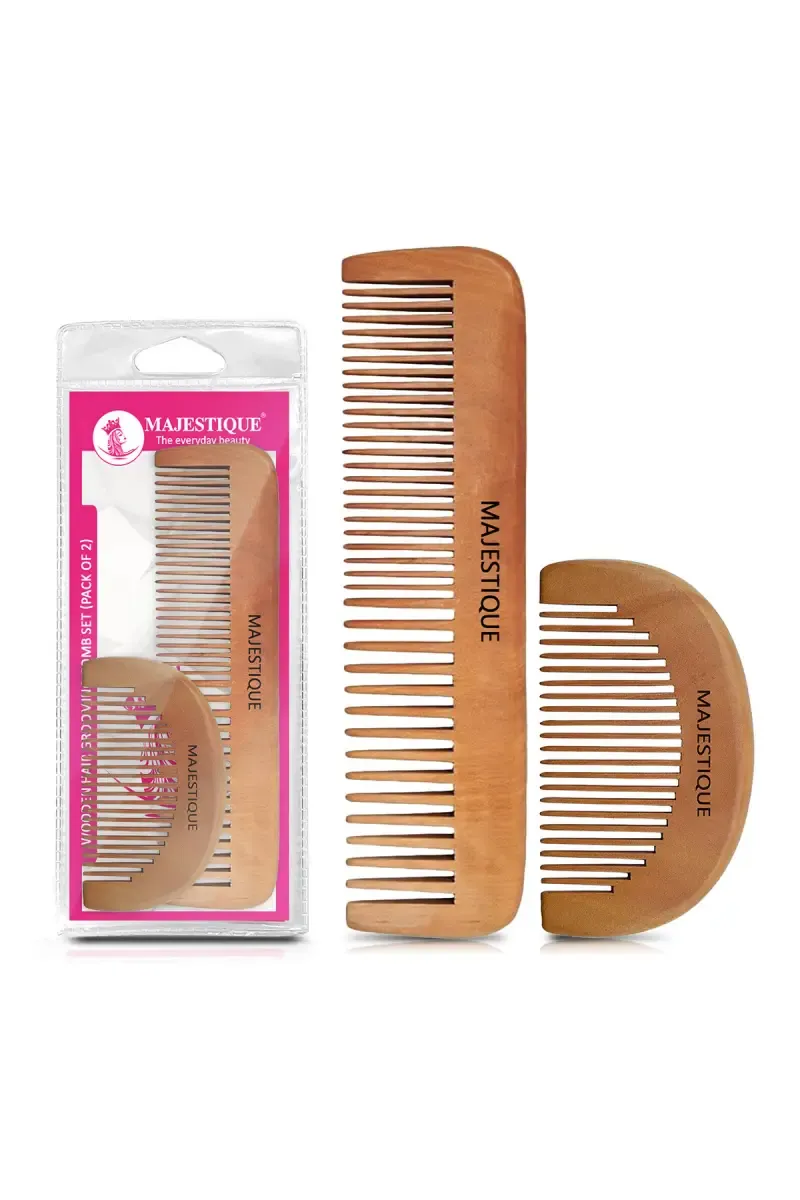 Hair Grooming Wooden Comb Set (Brown) - Pack of 1