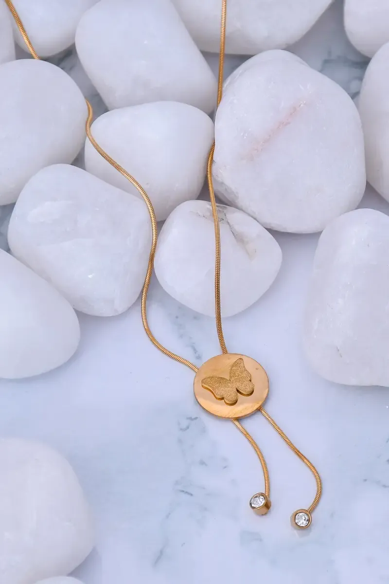 Circle with Butterfly Design Pendant Chain