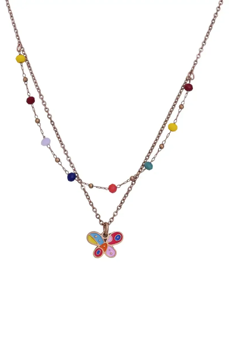 Colorful Butterfly Pendant Layered Chain for Girls & Women