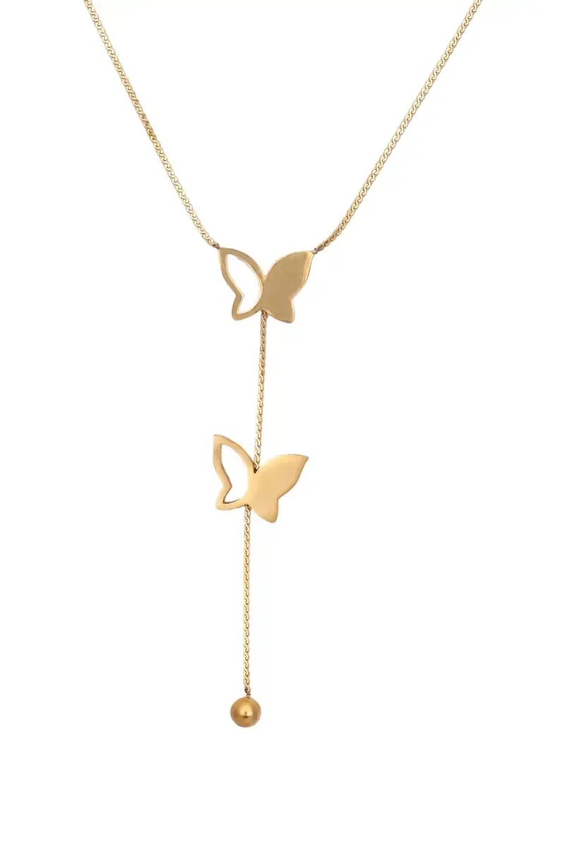 Gold Plated Two Charm Butterfly Pendant Chain for Women