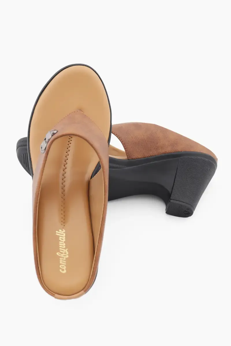 Slip-On Block Heel Slippers for Women