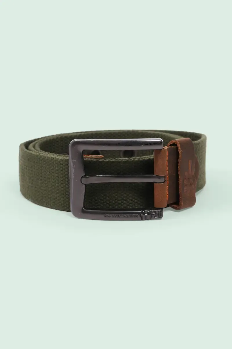 Green Textured Canvas Belt for Men