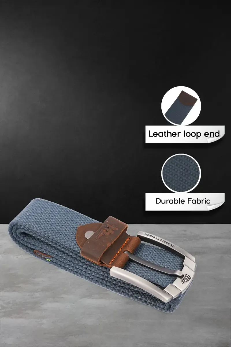 Grey Canvas Textured Casual Belt for Men