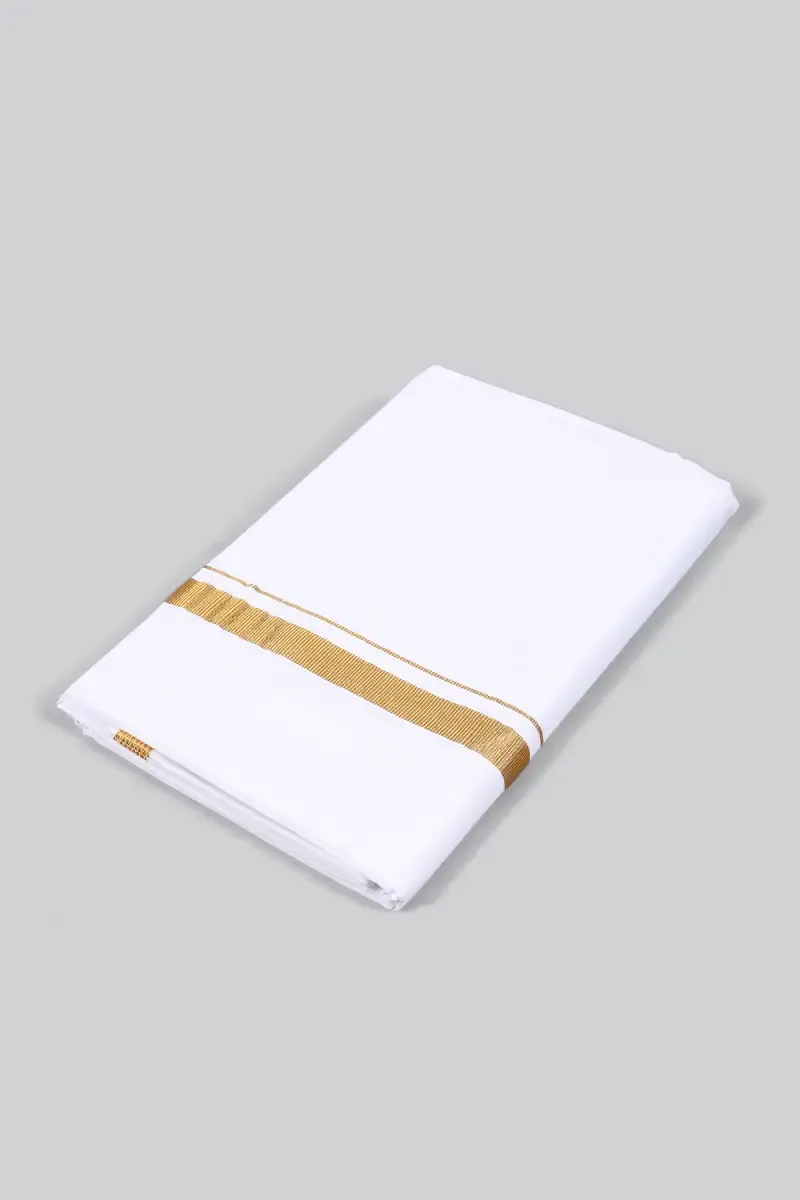 Men's Gold Zari Border Cotton Dhoti 026907WHI3.8MTR