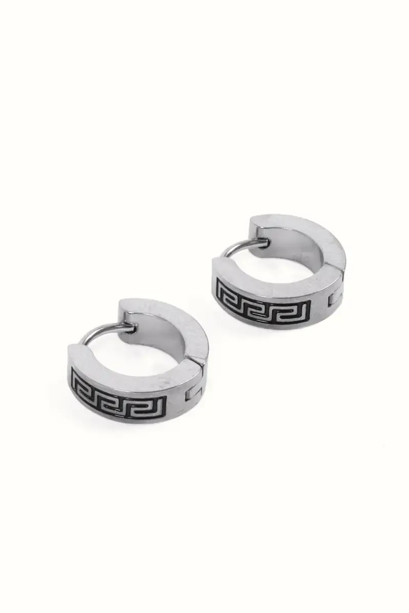Greek Key Design Hoop Earring for Men