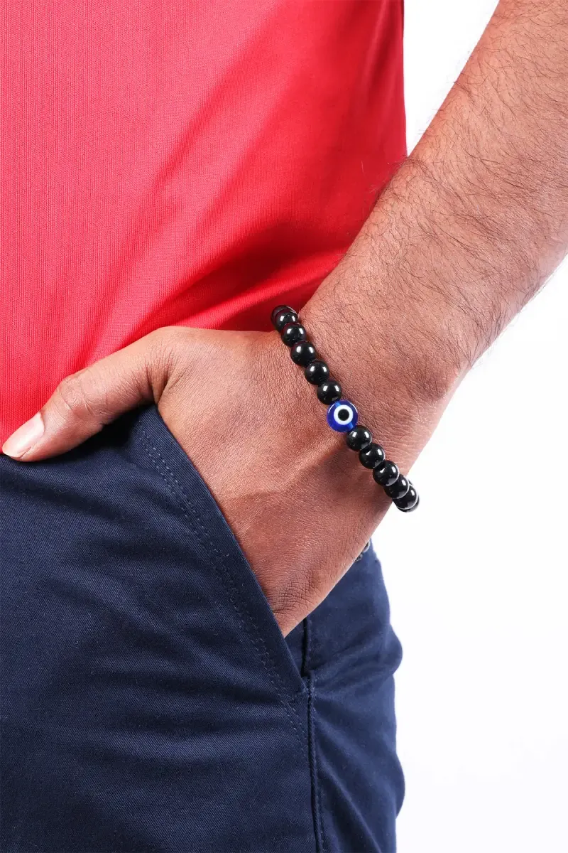 Evil Eye Adjustable Beaded Bracelet for Men