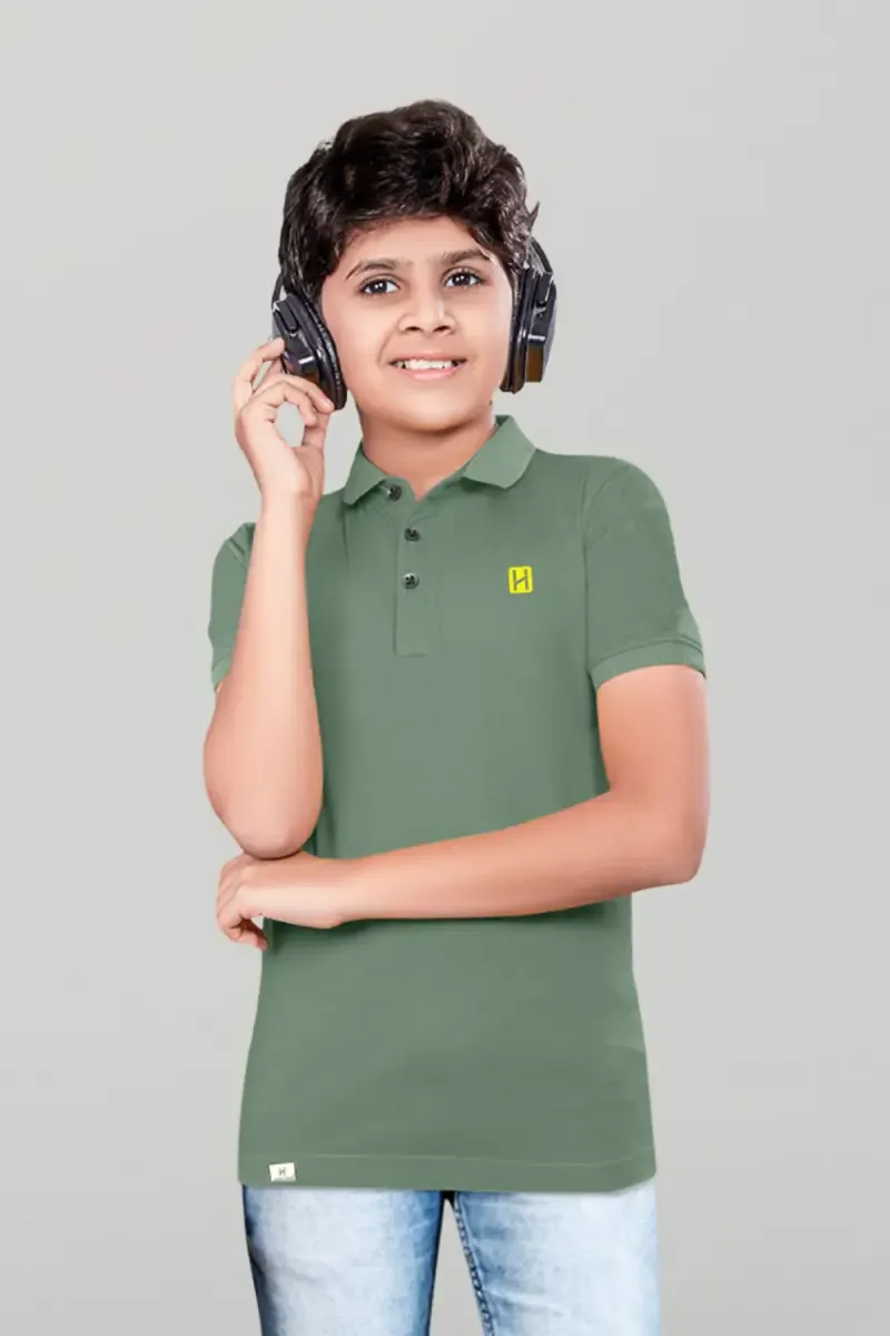 Polyester Solid Half Sleeve T-shirt for Boys 02801278YRSGRE