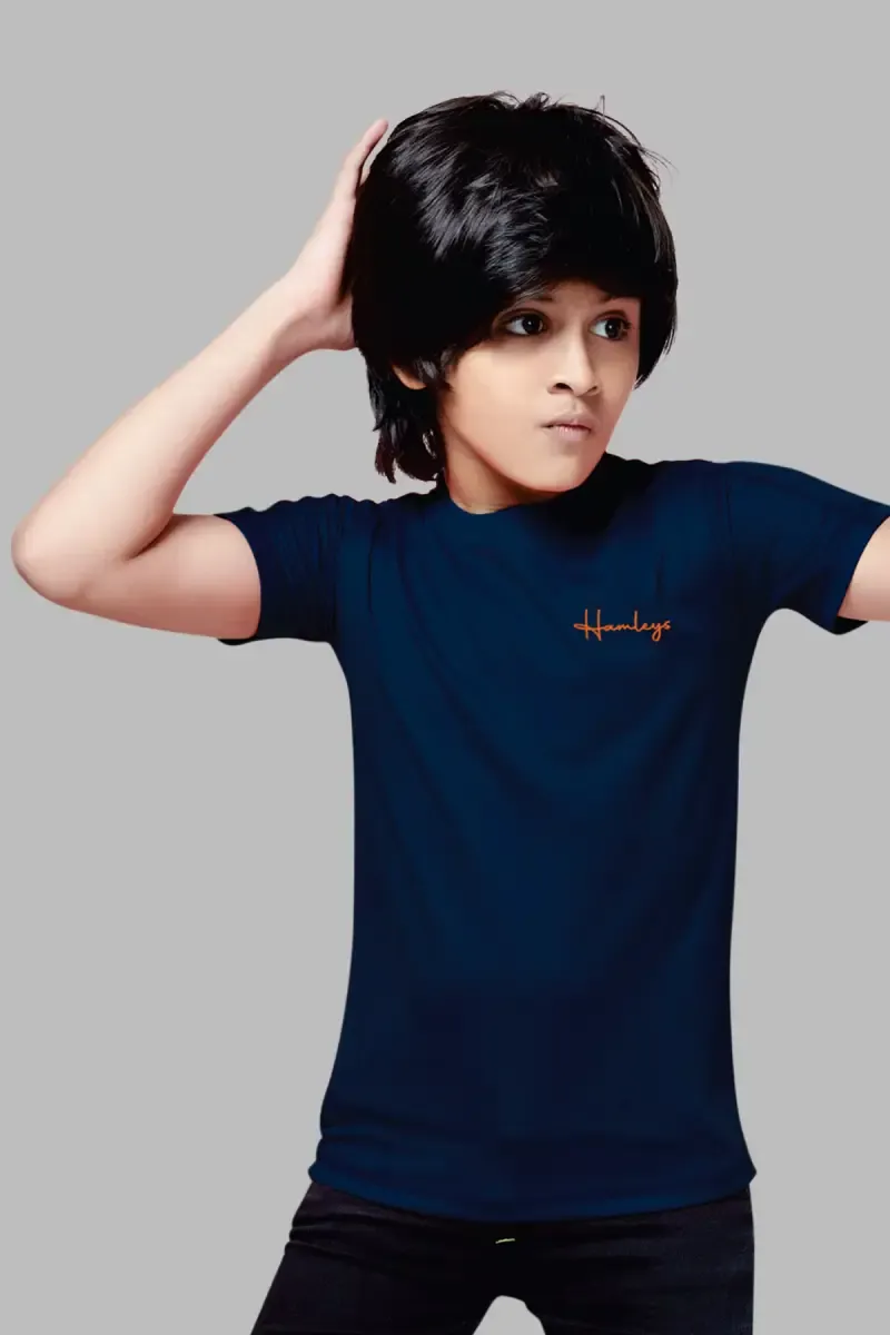 Solid Cotton Round Neck T-shirt for Boys 02801556YRSNAVBLU