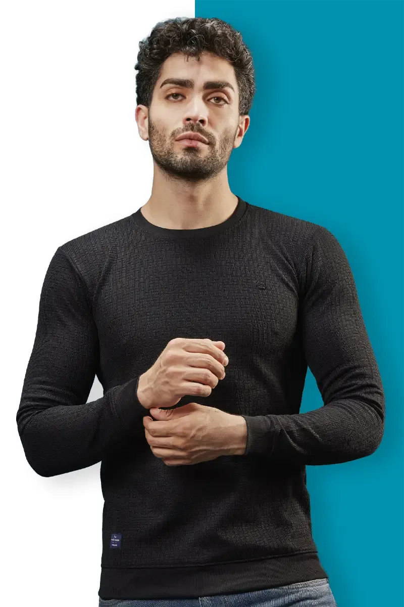 Cotton Blend Self Design Sweatshirts for Men